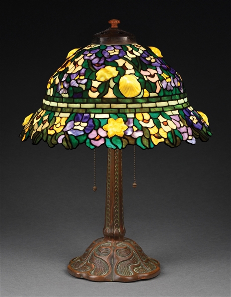 ANTHONY HART FLORAL LEADED GLASS TABLE LAMP