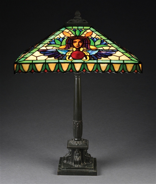 DUFFNER & KIMBERLY EGYPTIAN LEADED GLASS TABLE LAMP