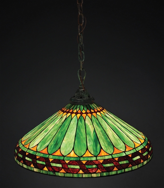 EARLY 20TH C. LEADED GLASS HANGING LAMP