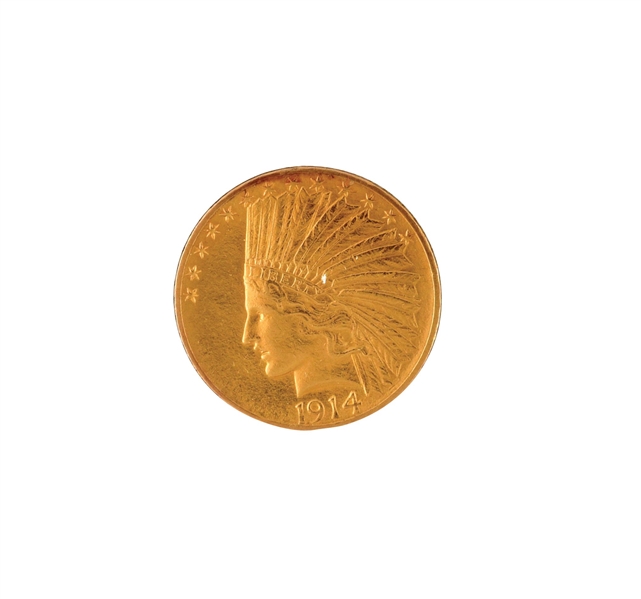 1914 $10 GOLD INDIAN COIN, AU