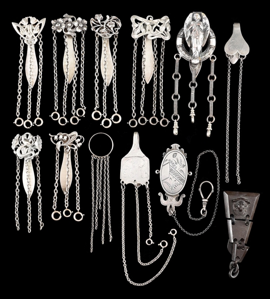 LOT OF 12: CHATELAINE CLIPS W/ SHORT CHAINS