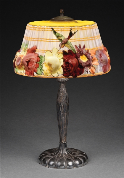 REVERSE PAINTED PUFFY FLORAL TABLE LAMP