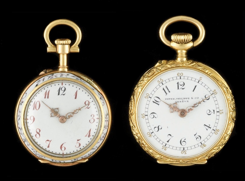 LOT OF 2: LADIES 18K GOLD PENDANT WATCHES.