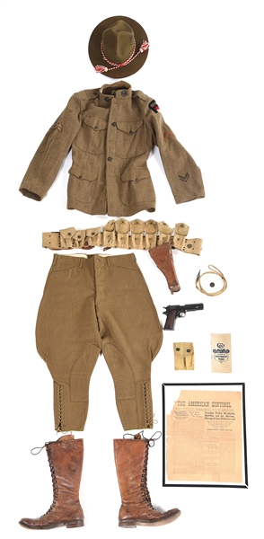 (C) REMINGTON M1911 .45 SEMI AUTOMATIC PISTOL WITH US WWI AEF SCOUT UNIFORM GROUPING.