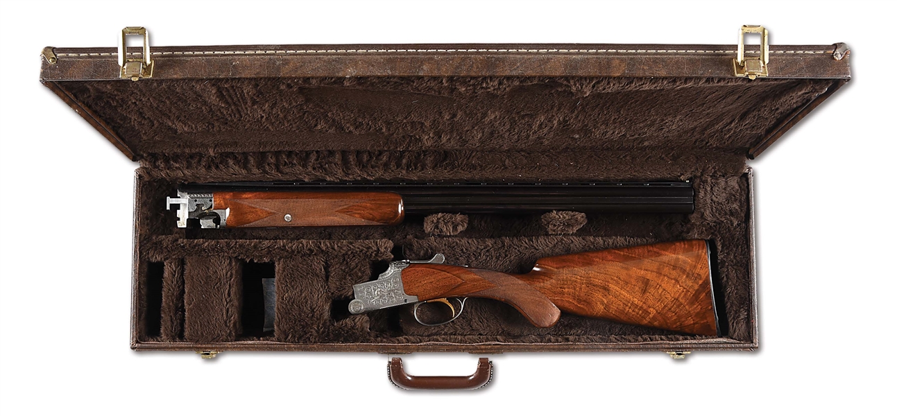 (M) BELGIAN BROWNING PIGEON GRADE SUPERPOSED 20 GAUGE OVER/UNDER SHOTGUN WITH CASE.