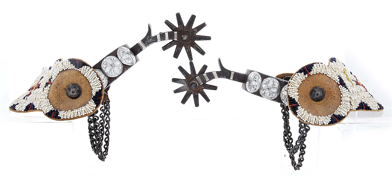 WYOMING STYLE SILVER DOME SPURS WITH BEADED STRAPS