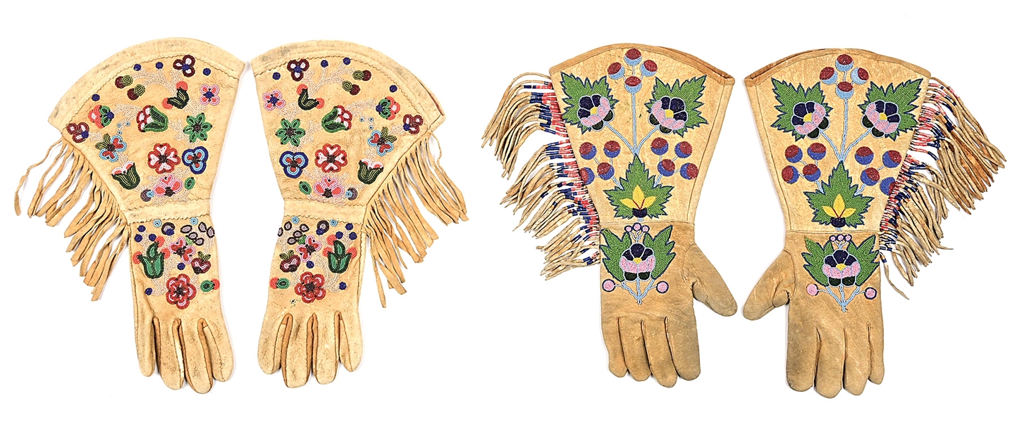TWO PAIR OF BEADED FLORAL GAUNTLETS