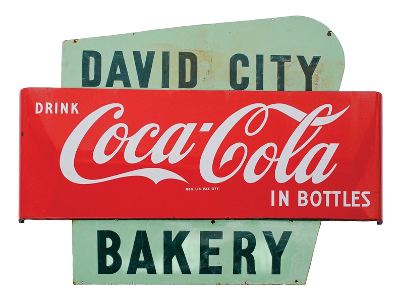 COCA-COLA SLED SIGN W/ DAVID CITY PORCELAIN ATTACHMENTS