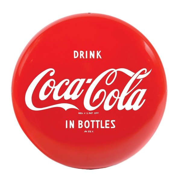 COCA-COLA "DRINK IN BOTTLES" BUTTON SIGN.