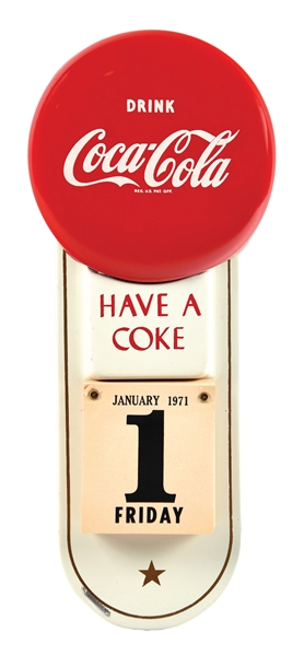 TIN COCA-COLA CALENDAR SIGN.