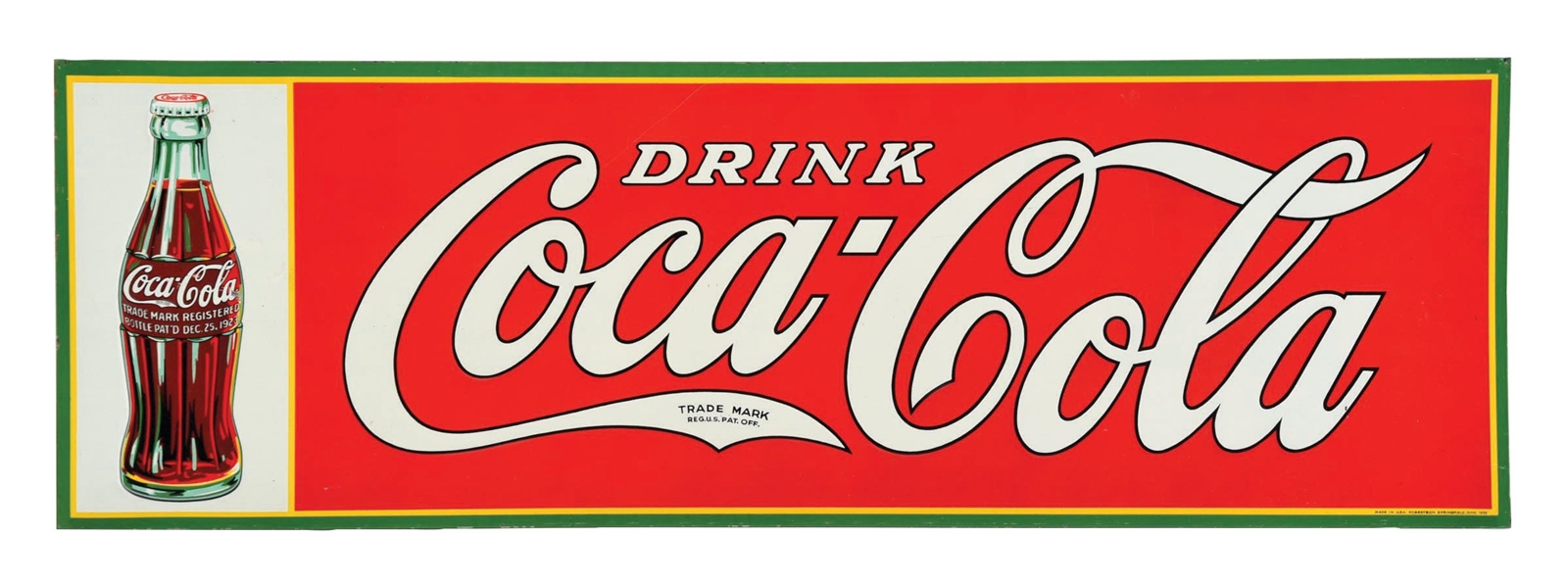 DRINK COCA-COLA TIN SIGN W/ BOTTLE GRAPHIC.