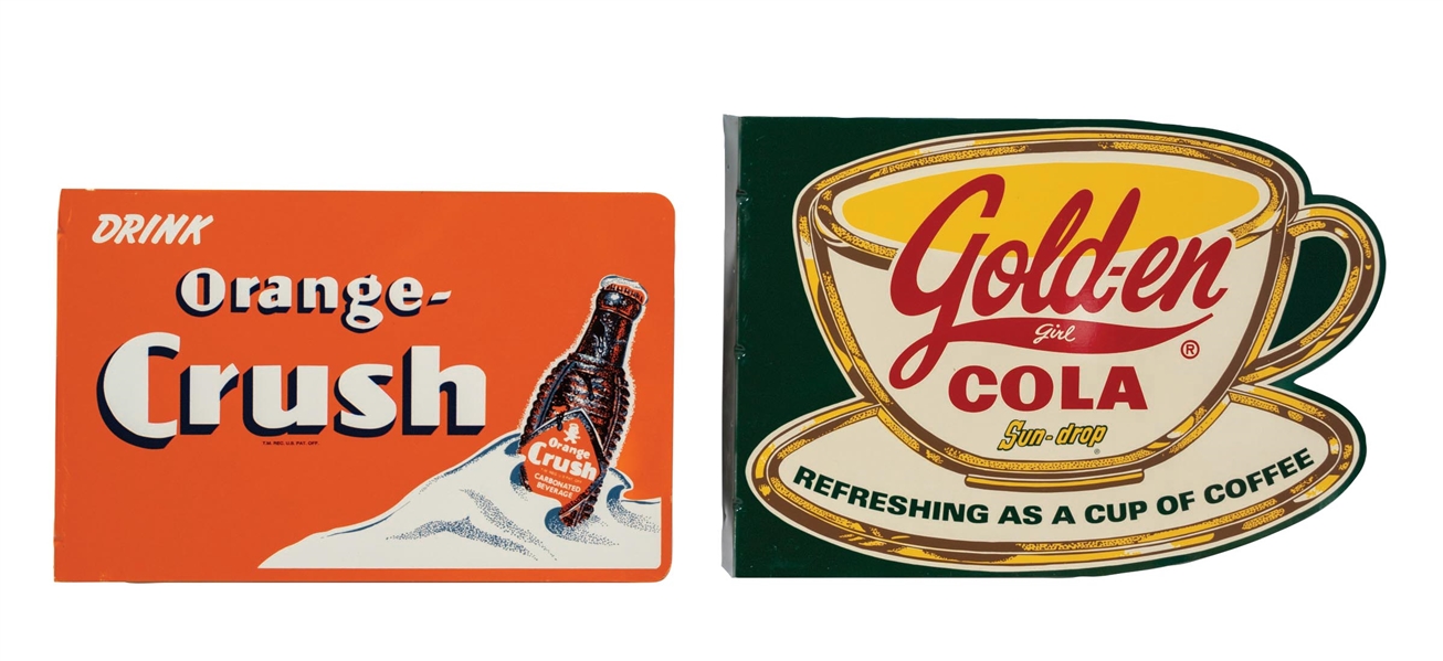 COLLECTION OF 2: ORANGE CRUSH AND GOLDEN COLA FLANGE SIGNS.