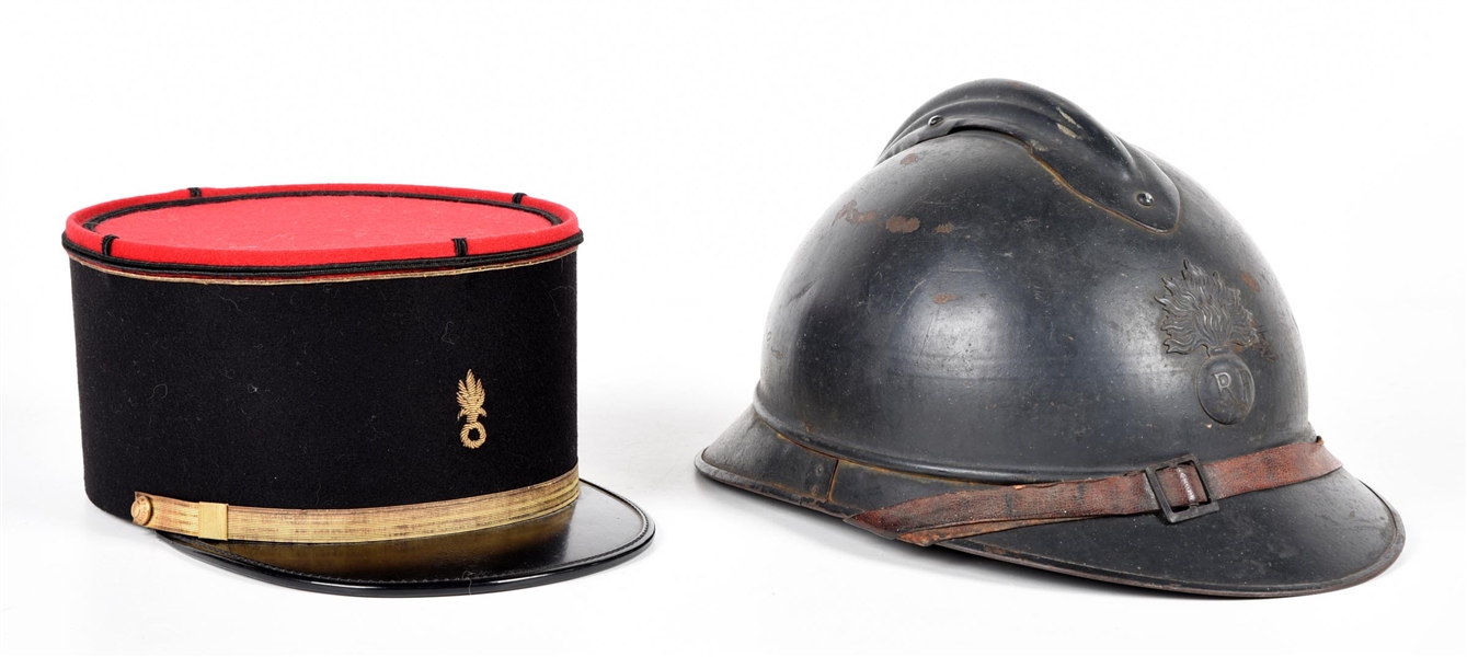 LOT OF 2: FRENCH KEPI AND ADRIAN HELMET.