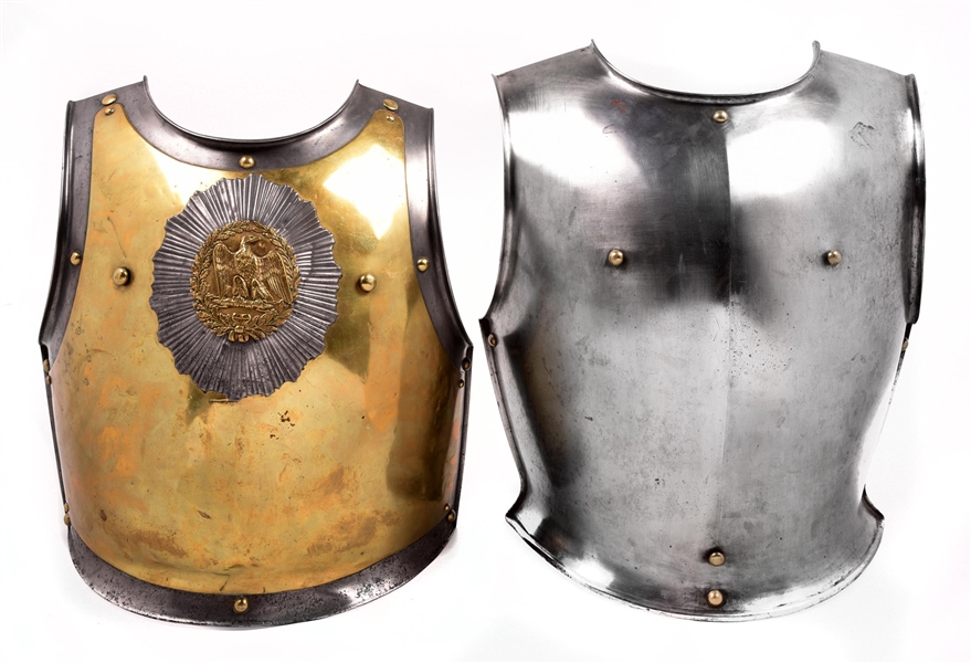 LOT OF 2: FRENCH CUIRASSIER BREASTPLATE AND BACKPLATE.