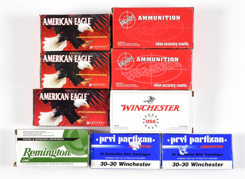 LOT OF 9: BOXES OF AMMUNITION.