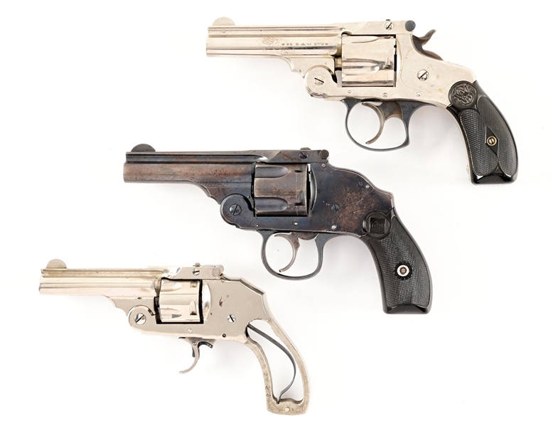 (C) LOT OF 3: DOUBLE ACTION REVOLVERS BY SMITH & WESSON, H&R, AND IVER JOHNSON.