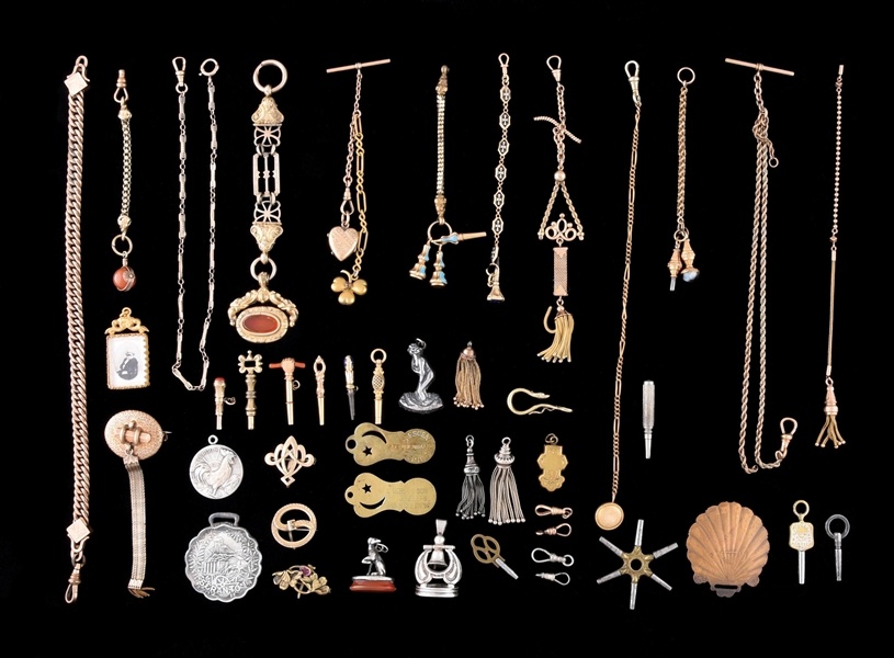 LOT OF MISCELLANEOUS WATCH CHAINS, FOBS & KEYS
