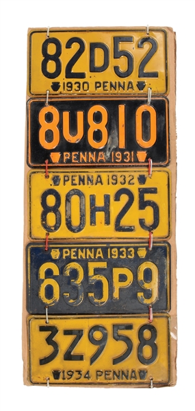 COLLECTION OF 5: PENNSYLVANIA LICENSE PLATES.