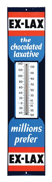 N.O.S. EX-LAX "THE CHOCOLATE LAXATIVE" PORCELAIN THERMOMETER AGS 95. 