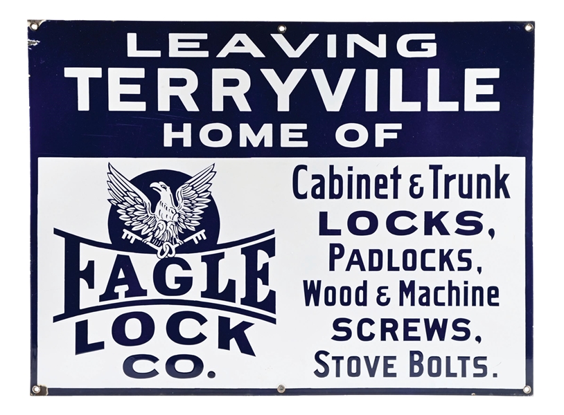 RARE EAGLE LOCK COMPANY PORCELAIN SIGN W/ EAGLE GRAPHIC AGS 90. 