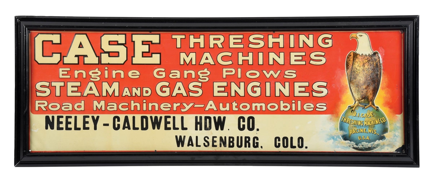 CASE STEAM AND GAS ENGINES SIGN W/ EAGLE AND GLOBE GRAPHIC.