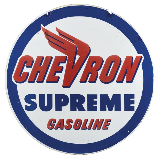 CHEVRON SUPREME GASOLINE PORCELAIN SIGN.