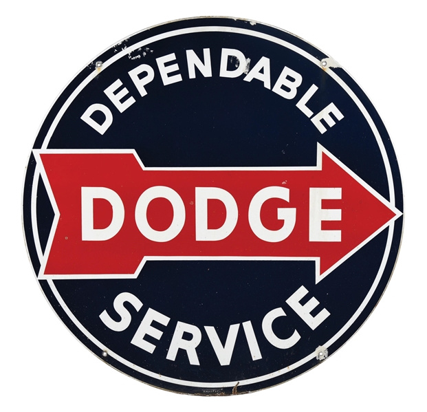 DODGE SERVICE PORCELAIN SIGN W/ ARROW GRAPHIC.