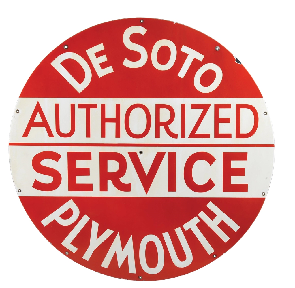 DESOTO PLYMOUTH AUTHORIZED SERVICE PORCELAIN SIGN.