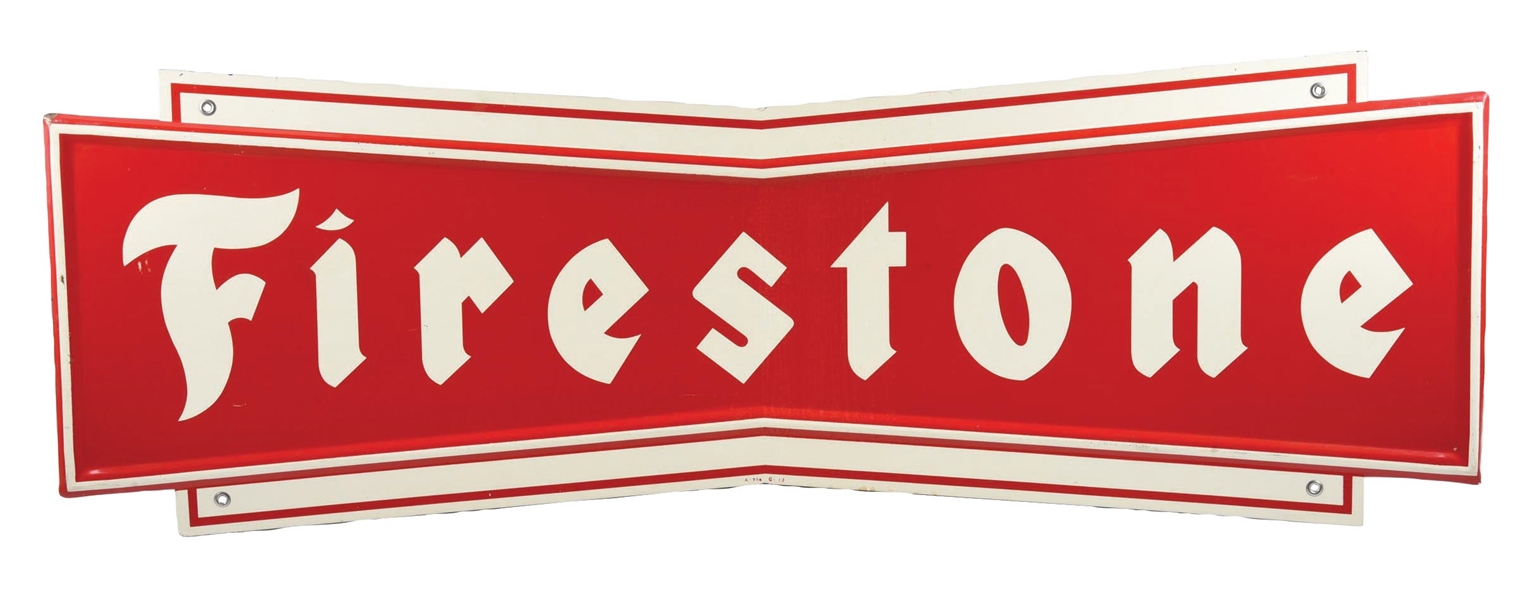 FIRESTONE TIRES SELF FRAMED TIN SIGN.