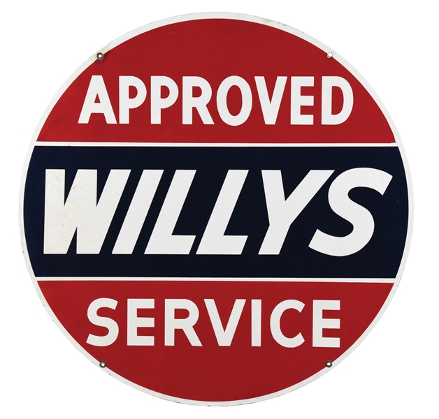 WILLYS APPROVED SERVICE PORCELAIN SIGN.