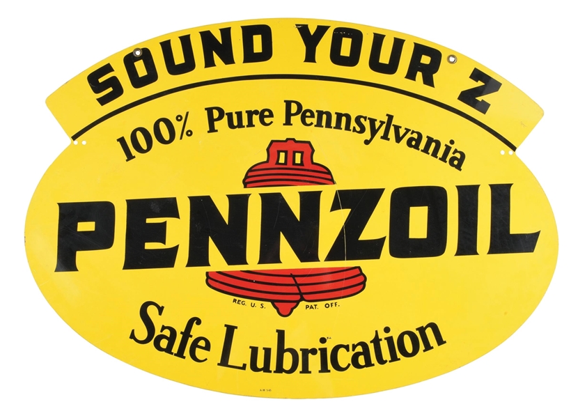 PENNZOIL "SOUND YOUR Z" MOTOR OIL TIN SERVICE STATION SIGN. 