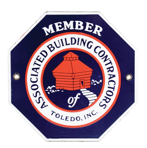 ASSOCIATED BUILDING CONTRACTORS MEMBER PORCELAIN SIGN W/ FORT GRAPHIC AGS 93.