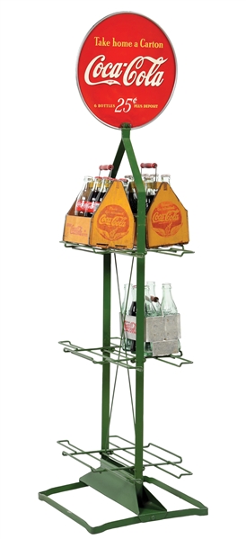 COCA-COLA CARTON RACK WITH SIX PACK CARTONS. 