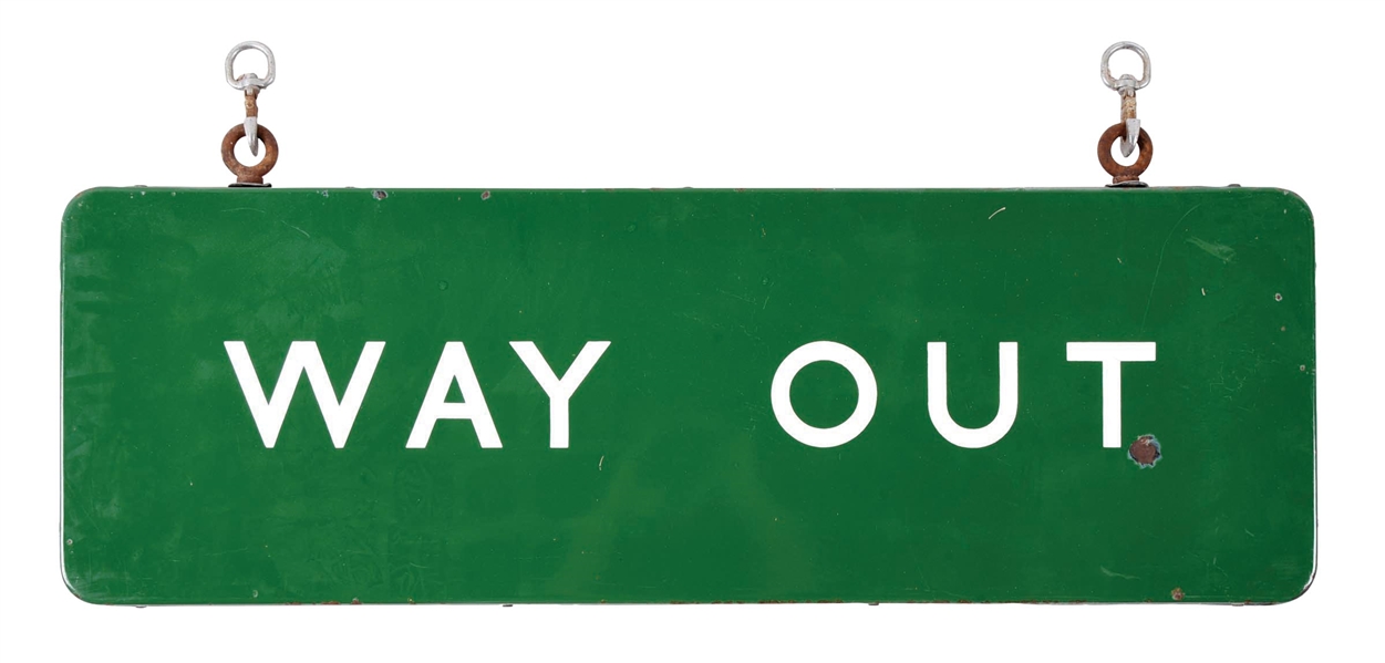 PORCELAIN "WAY OUT" HANGING SIGN. 