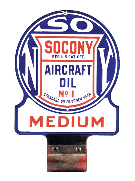 SOCONY AIRCRAFT MOTOR OIL PORCELAIN PADDLE SIGN. 