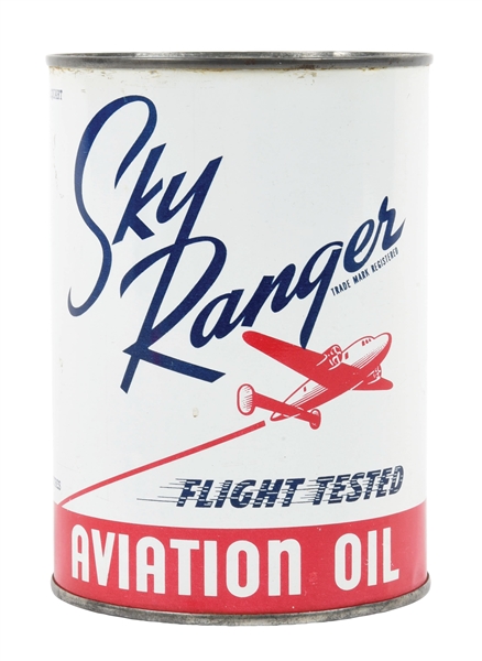 SKY RANGER FLIGHT TESTED AVIATION MOTOR OIL ONE QUART CAN.