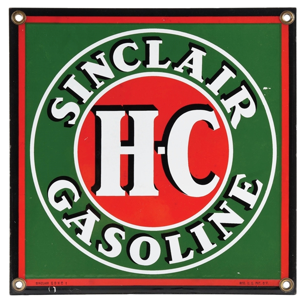 SINCLAIR "H-C" GASOLINE PORCELAIN PUMP PLATE SIGN AGS 90. 