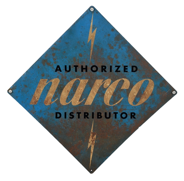 AUTHORIZED NARCO DISTRIBUTOR TIN SIGN W/ REFLECTIVE PAINT.