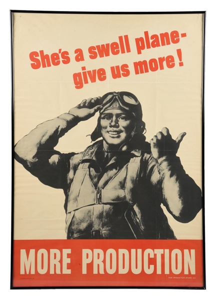 "SHES A SWELL PLANE-GIVE US MORE!" FRAMED ADVERTISING POSTER.