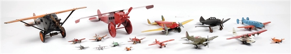 COLLECTION OF 16: VARIOUS SIZED METAL TOY AIRPLANES.