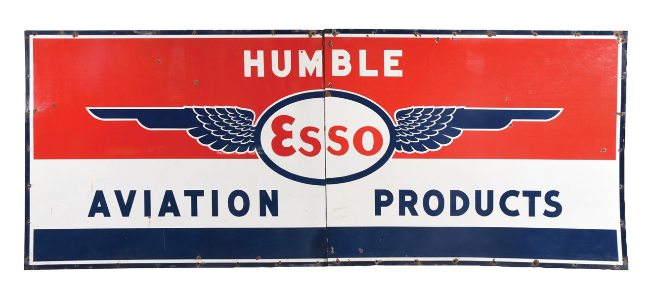 LARGE HUMBLE ESSO AVIATION PRODUCTS SIGN W/ WINGED GRAPHIC.