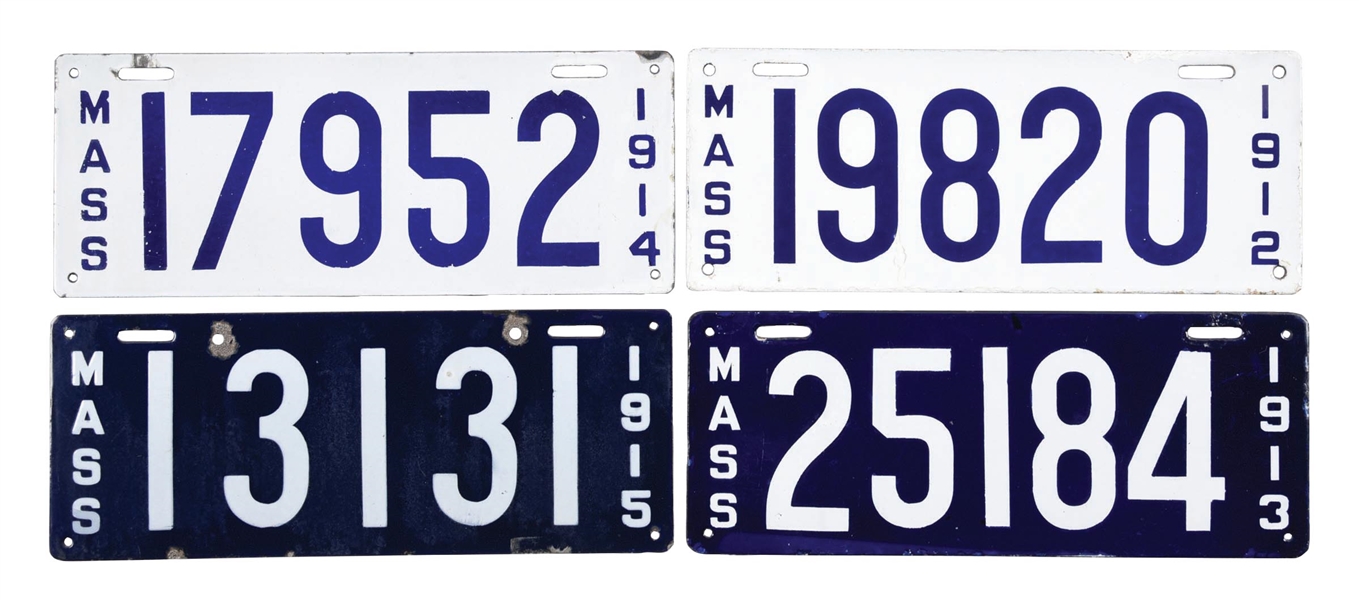 COLLECTION OF 4: PORCELAIN MASSACHUSETTS LICENSE PLATES.