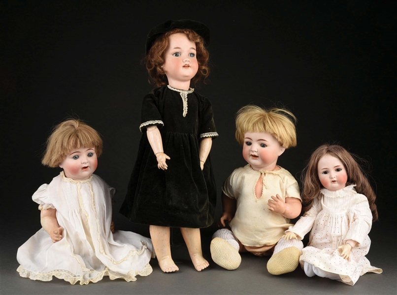 LOT OF 4: PORCELAIN DOLLS, VARIOUS SIZES