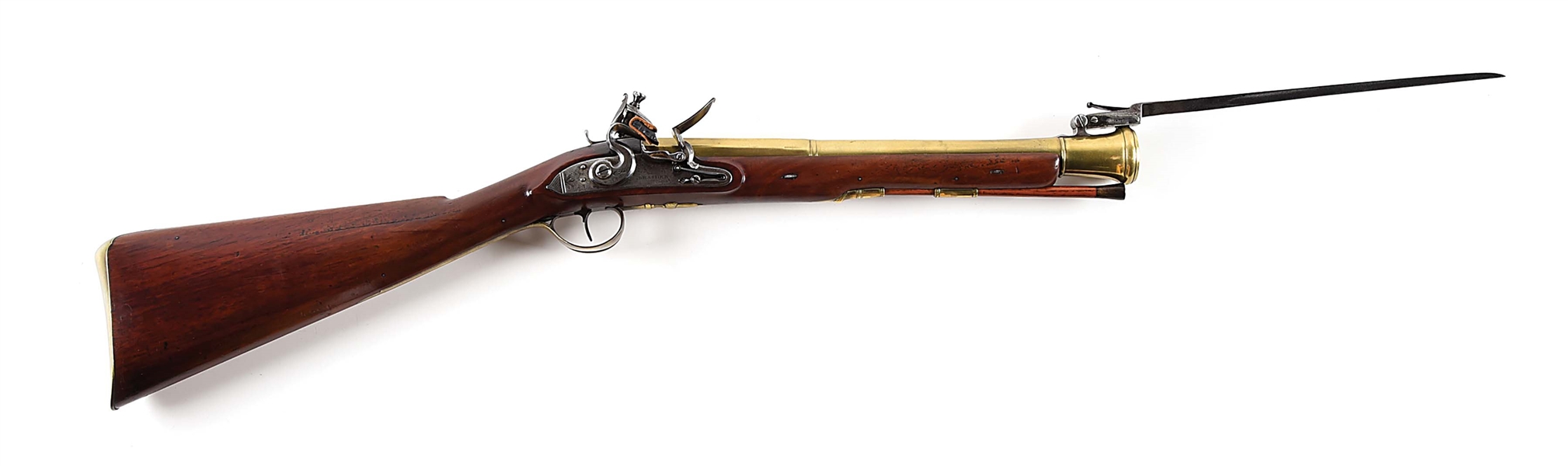 (A) ENGLISH BLUNDERBUSS BY BRASHER WITH FOLDING BAYONET.