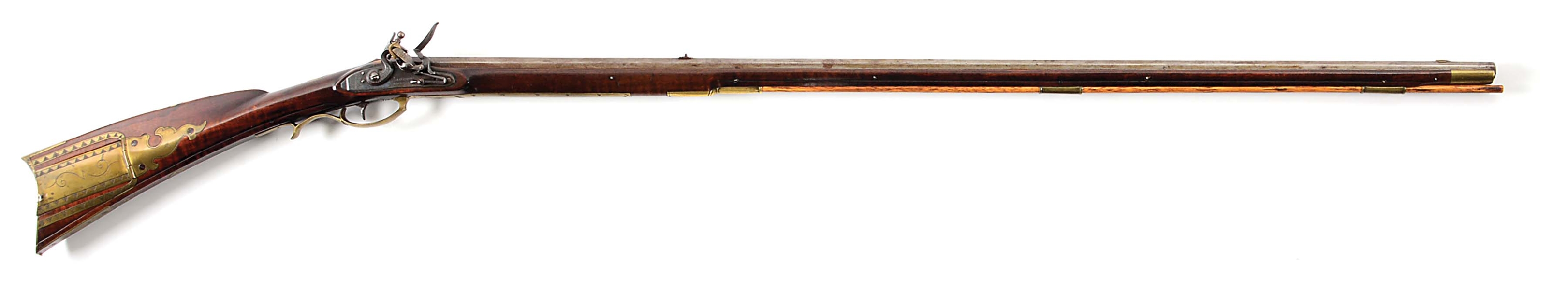 (A) FINE FLINTLOCK KENTUCKY RIFLE SIGNED BY JACOB GEORGE.