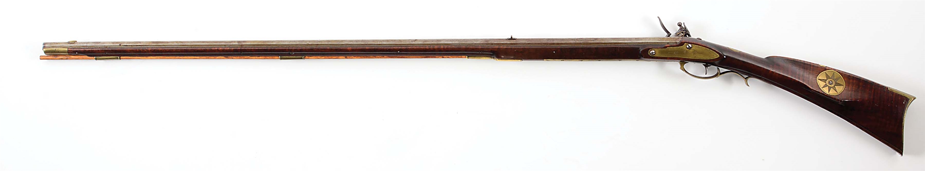 Lot Detail - (A) FINE FLINTLOCK KENTUCKY RIFLE SIGNED BY JACOB GEORGE.