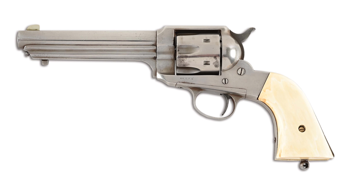 (A) SCARCE NICKEL REMINGTON 1890 SINGLE ACTION REVOLVER WITH CARVED IVORY GRIPS.