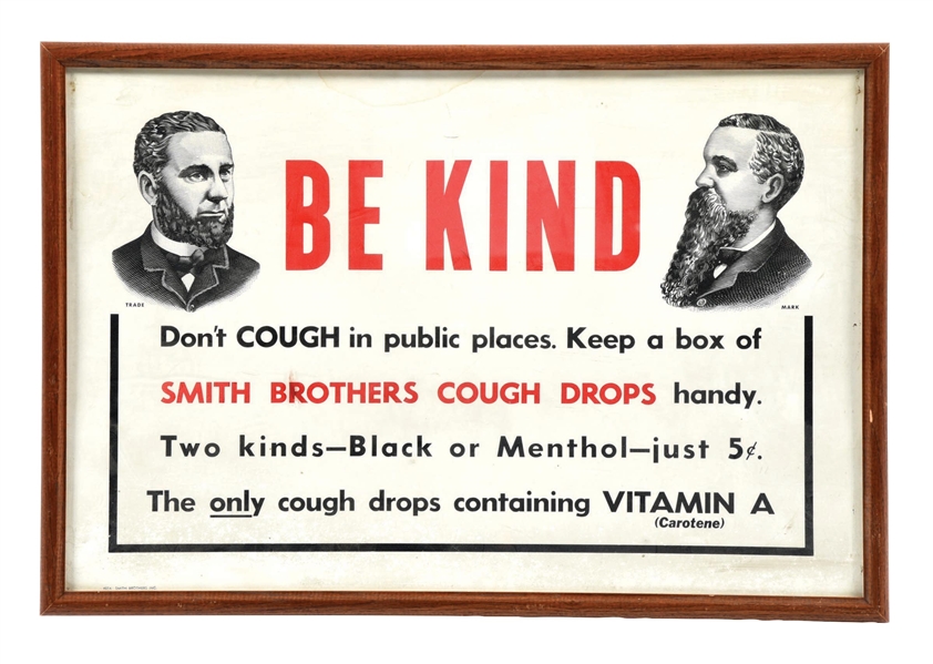 PAPER SMITH BROTHERS COUGH DROP SIGN