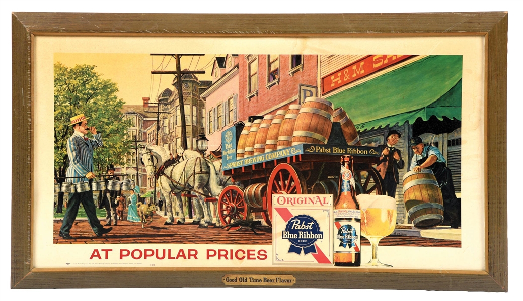 CARDBOARD PABST BLUE RIBBON SIGN W/ DELIVERY WAGON GRAPHIC 