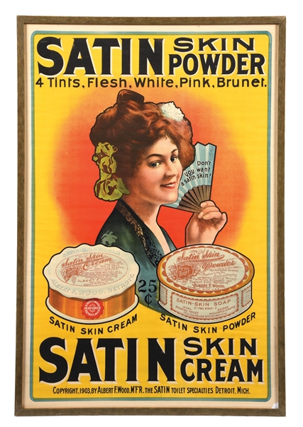 PAPER SATIN SKIN POWDER & CREAM POSTER W/ WOMAN GRAPHIC